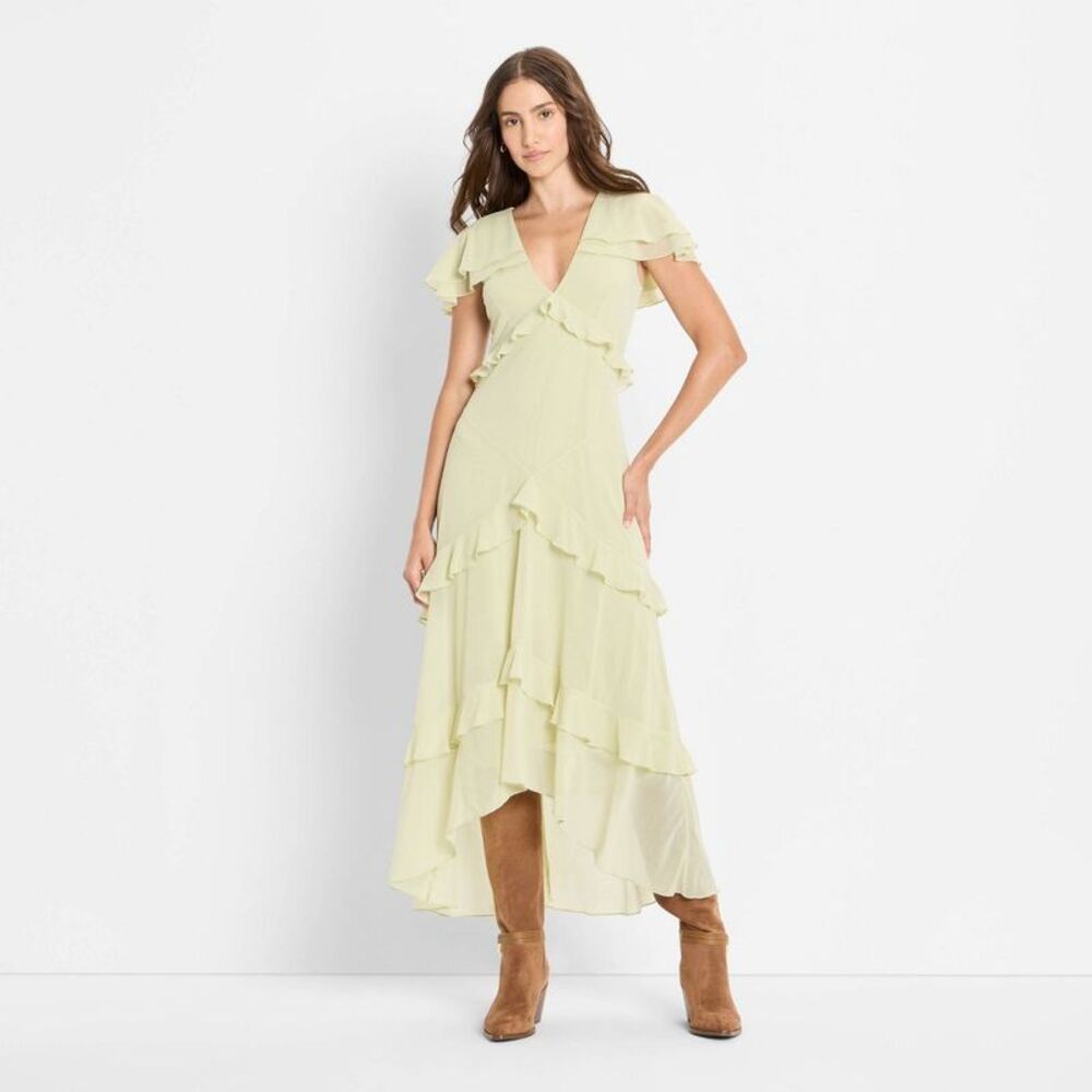 Women's Ruffle Cape High-Low Maxi Dress - Future Collective Light Green M
